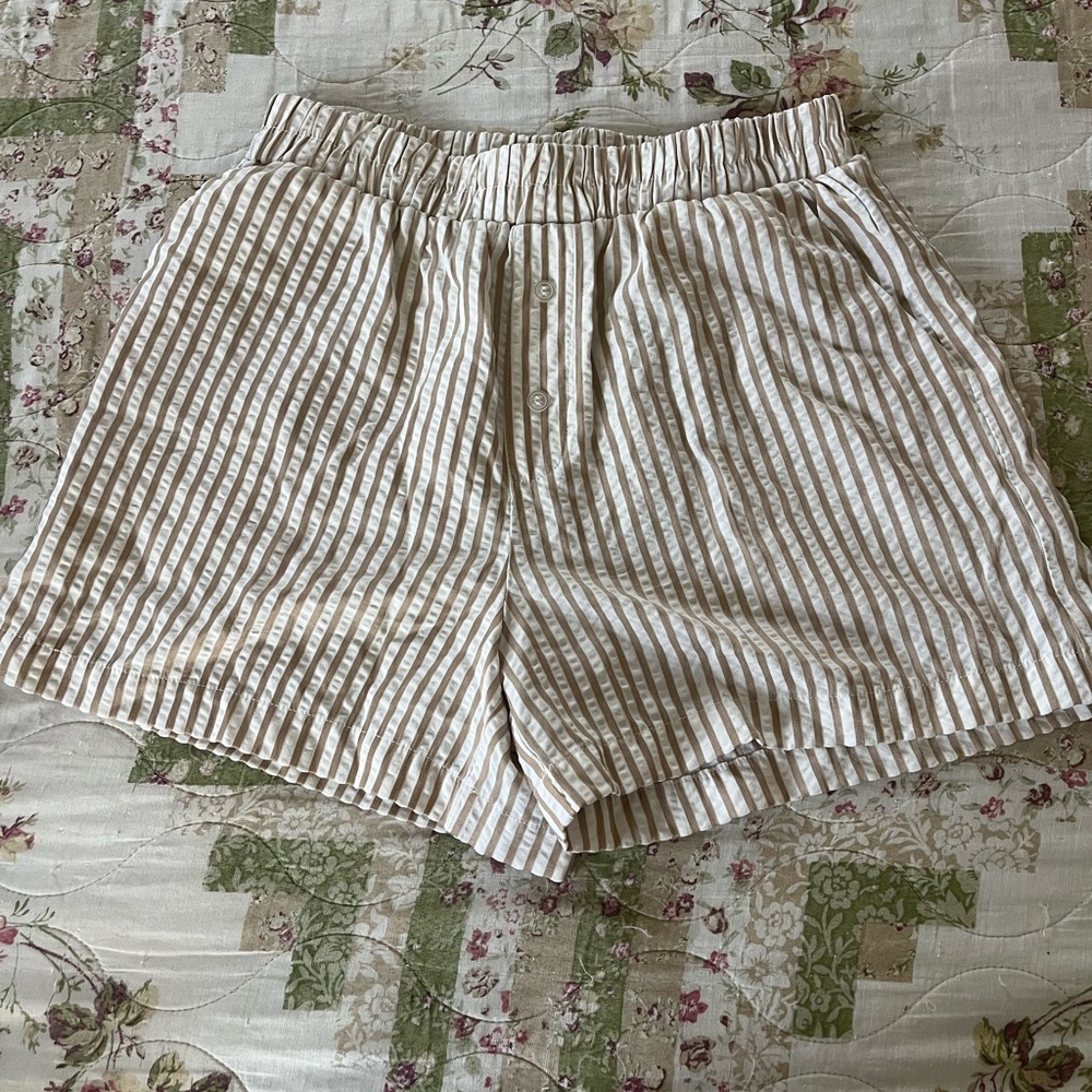 White and brown striped shorts